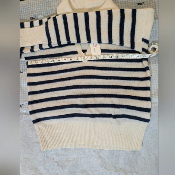 Vineyard Vines Cream and Black Striped V-Neck Sweater - Picture 7 of 10